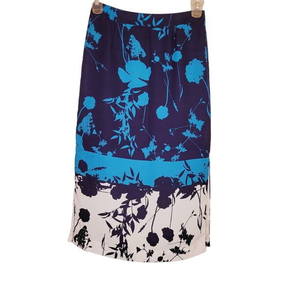 New Ted Baker Selaah  blue floral colorblock midi skirt side slit - Picture 1 of 13